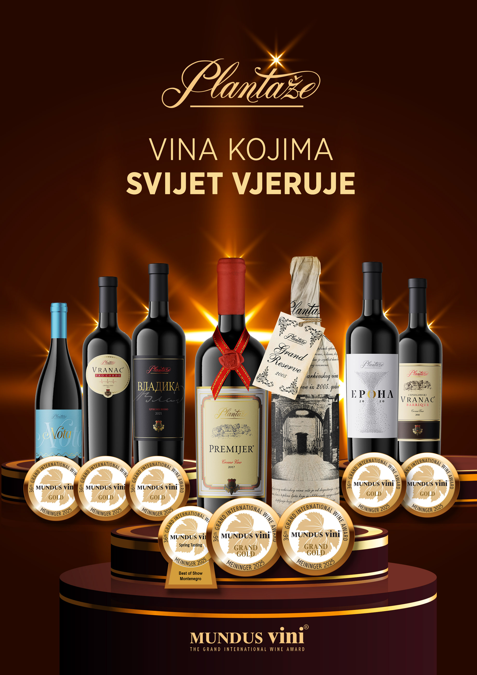 Plantaže donijele Crnoj Gori Velike zlatne medalje (Grand Gold) sa Mundus Vini 2025